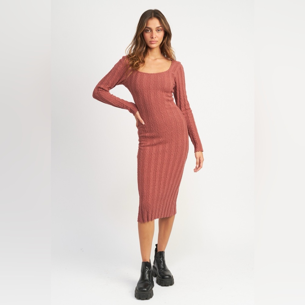 Square Neck Ribbed Dress Hazelnut